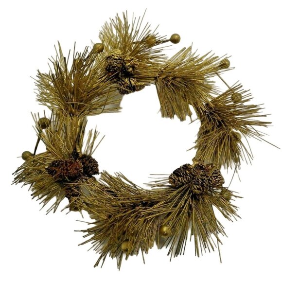 Gold Candle Ring  Pine cone Needles Vintage lot 2 Grannycore Christmas Holiday - Picture 2 of 4